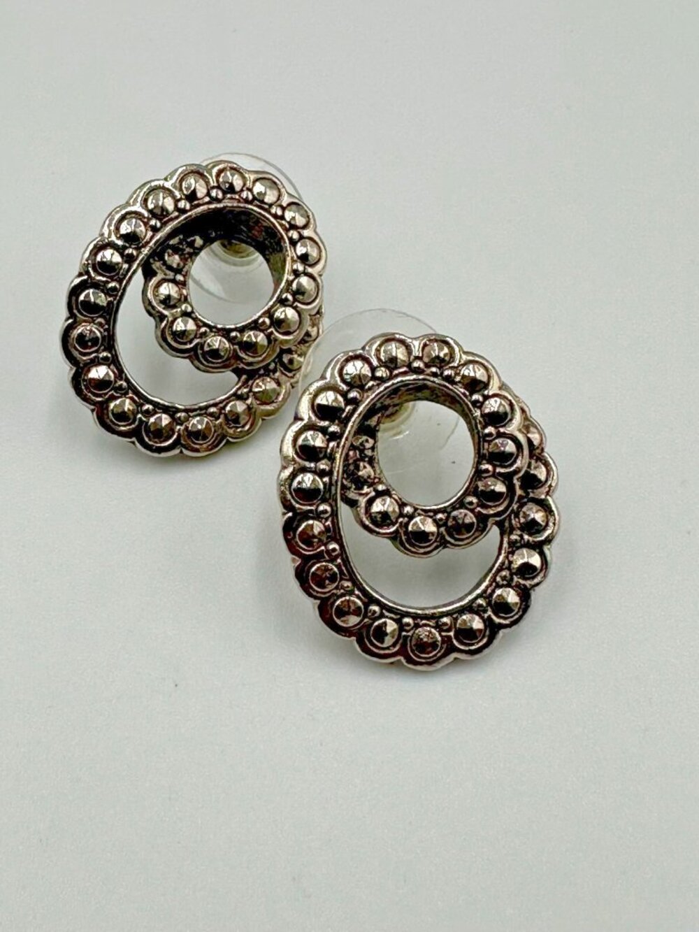 3/$30 Vintage Avon Marcasite Earrings Studs Gunmetal Tone Swirl Posts Pierced 1" - Picture 4 of 10